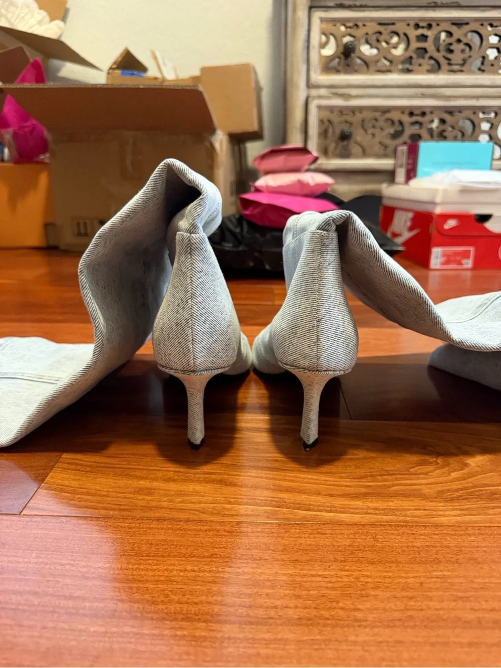 Alexander Wang Light Gray Stretch Over-the-Knee Pointed-Toe Boots